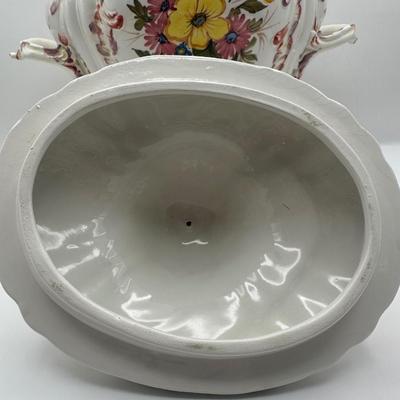 Italian Porcelain Floral Lidded Tureen with Matching Oval Platter