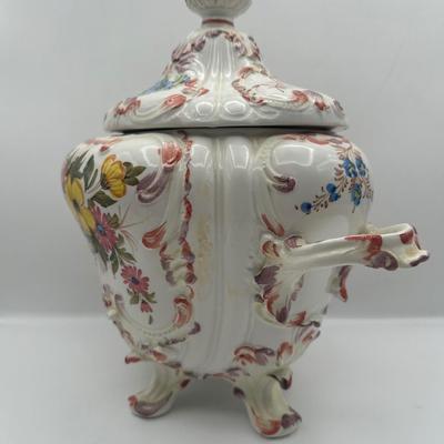 Italian Porcelain Floral Lidded Tureen with Matching Oval Platter