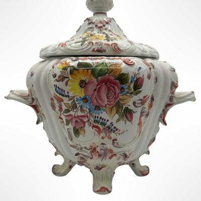 Italian Porcelain Floral Lidded Tureen with Matching Oval Platter