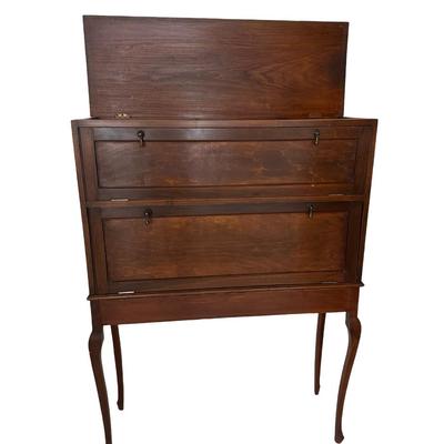 Vintage Two-Tier Drop-Front Wood Cabinet on Cabriole Legs