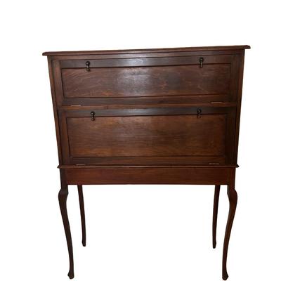 Vintage Two-Tier Drop-Front Wood Cabinet on Cabriole Legs