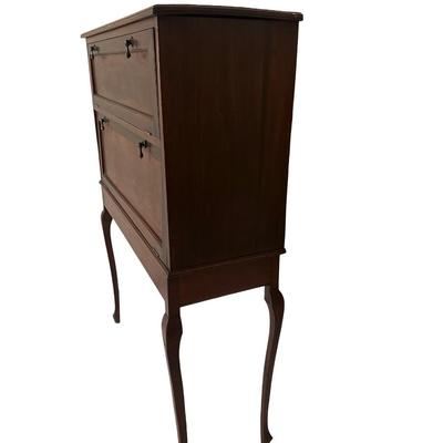 Vintage Two-Tier Drop-Front Wood Cabinet on Cabriole Legs