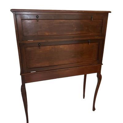 Vintage Two-Tier Drop-Front Wood Cabinet on Cabriole Legs