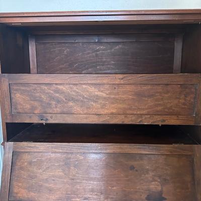 Vintage Two-Tier Drop-Front Wood Cabinet on Cabriole Legs