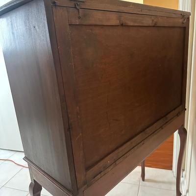 Vintage Two-Tier Drop-Front Wood Cabinet on Cabriole Legs