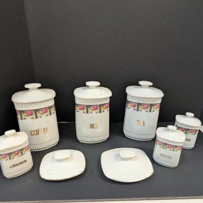 White Block Germany Canisters w/ Extra Lids
