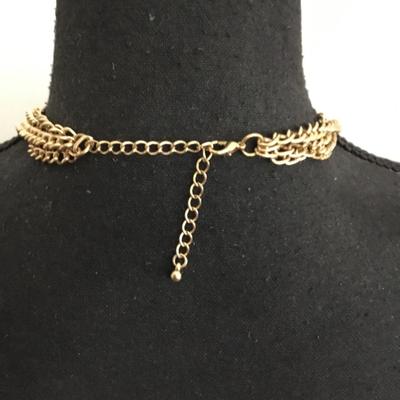 Beautiful vintage, light blue glass, bead& faux glass, gold tone, statement, necklace