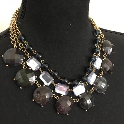 Beautiful vintage, light blue glass, bead& faux glass, gold tone, statement, necklace