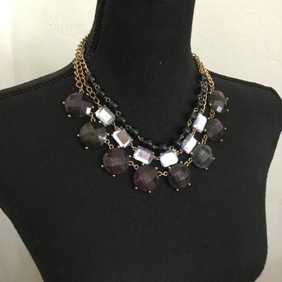 Beautiful vintage, light blue glass, bead& faux glass, gold tone, statement, necklace