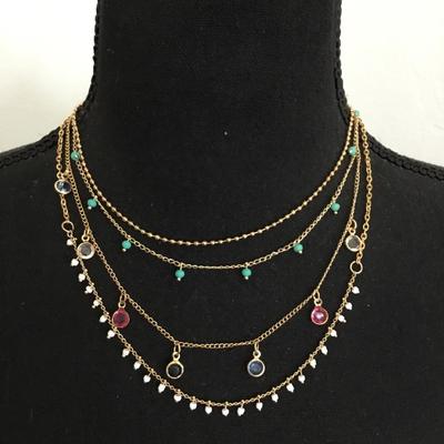 Super cute, gold toned, layered multicolored, caged, glass necklace. Super cute.