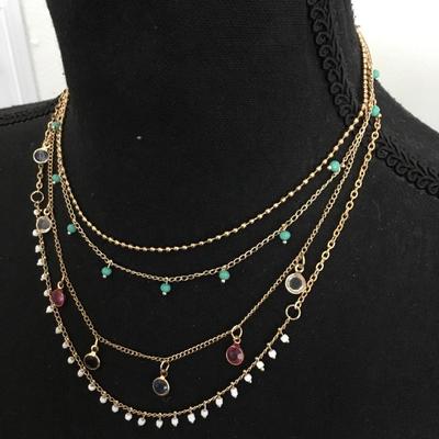 Super cute, gold toned, layered multicolored, caged, glass necklace. Super cute.
