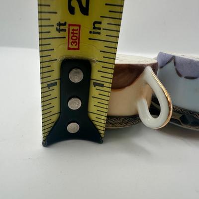 Pair of Limoges France Peint Main Miniature Porcelain Teapots with Hinged Lids