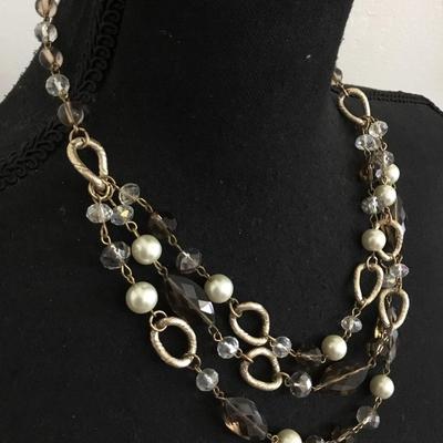 Beautiful, vintage, silver and gold, toned faceted glass and crystal bead, statement necklace