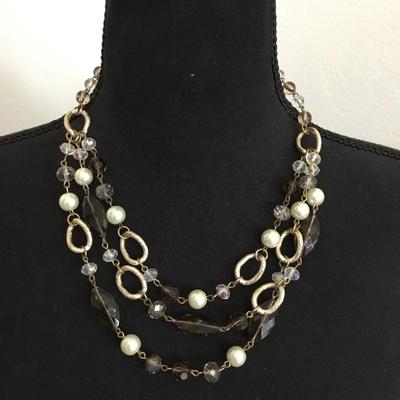 Beautiful, vintage, silver and gold, toned faceted glass and crystal bead, statement necklace