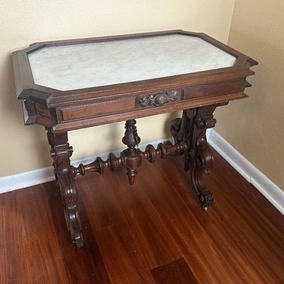 Victorian Marble-Top Console Table with Carved Base
