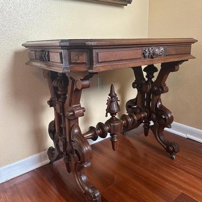 Victorian Marble-Top Console Table with Carved Base