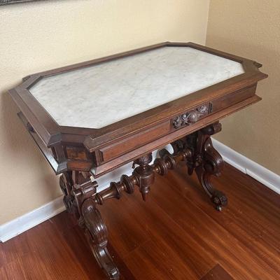 Victorian Marble-Top Console Table with Carved Base