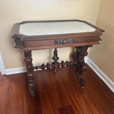 Victorian Marble-Top Console Table with Carved Base