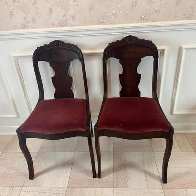 Pair of Victorian Carved Wood Side Chairs