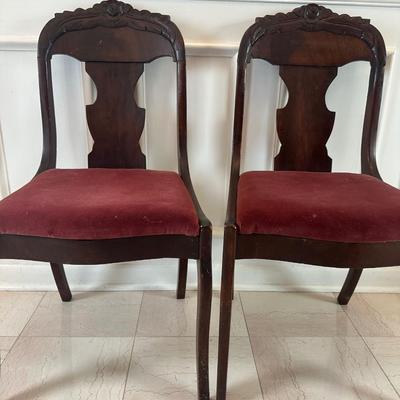 Pair of Victorian Carved Wood Side Chairs