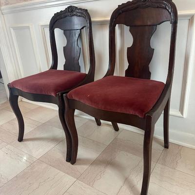 Pair of Victorian Carved Wood Side Chairs