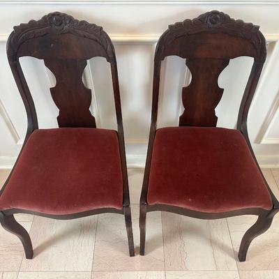 Pair of Victorian Carved Wood Side Chairs