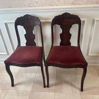 Pair of Victorian Carved Wood Side Chairs