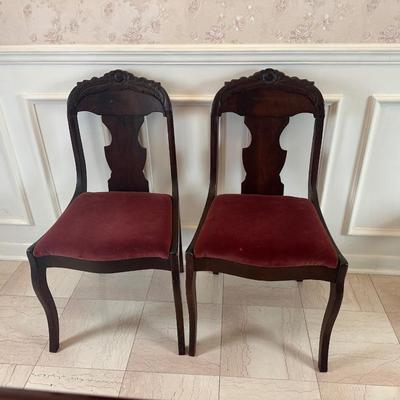 Pair of Victorian Carved Wood Side Chairs