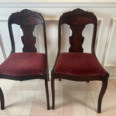 Pair of Victorian Carved Wood Side Chairs
