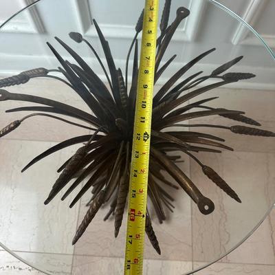 Vintage Wheat Sheaf Metal Pedestal Table with Glass Top