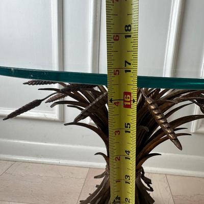 Vintage Wheat Sheaf Metal Pedestal Table with Glass Top