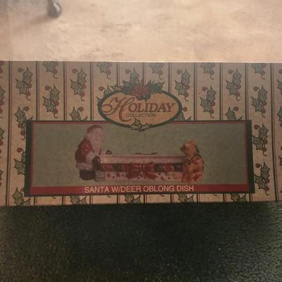 Oblong dishWorld Bazaars Holiday Collection Christmas Santa Tree & Deer