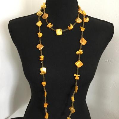 Very beautiful very nice mustard yellow shell necklace, layering necklace