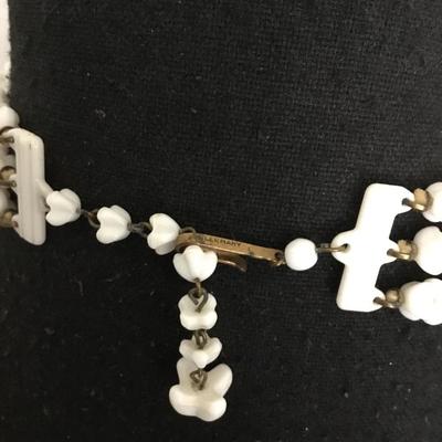 Beautiful vintage west Germany white milk, glass, three strand choker statement necklace