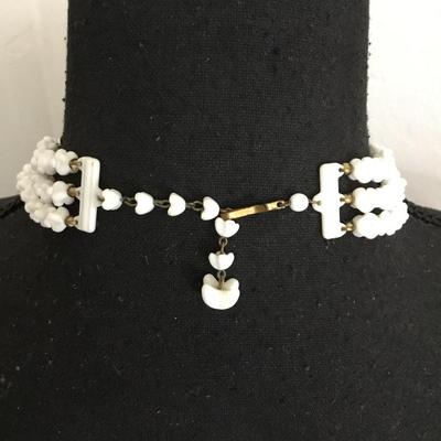 Beautiful vintage west Germany white milk, glass, three strand choker statement necklace