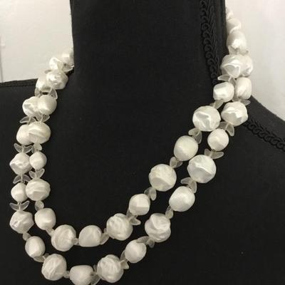 Vintage White chunky bead, double strand statement, necklace