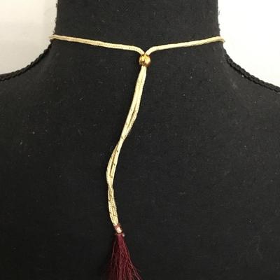 Ethnic, pink, rhinestone, goldtone necklace