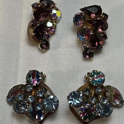 Two vintage crystal clip-on earrings