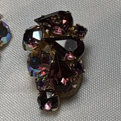 Two vintage crystal clip-on earrings