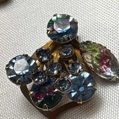 Two vintage crystal clip-on earrings