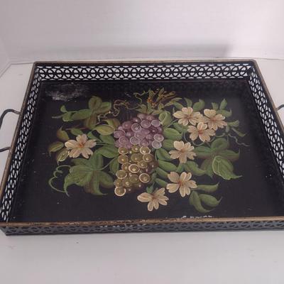 Vintage Toleware Pilgram Art Hand Painted Metal Tray with Pieced Edging