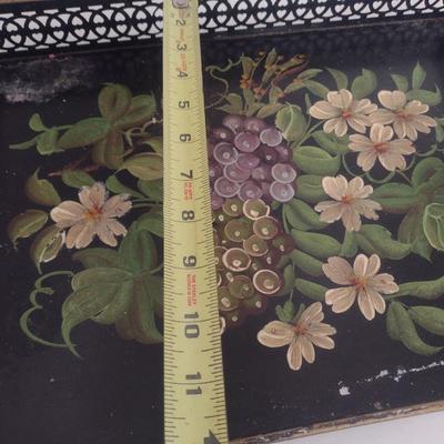 Vintage Toleware Pilgram Art Hand Painted Metal Tray with Pieced Edging