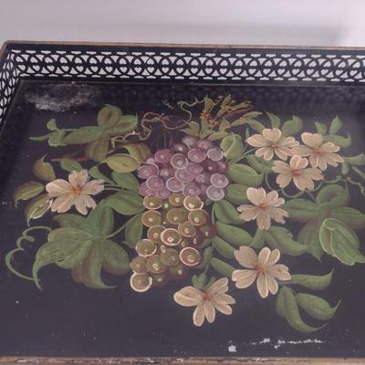 Vintage Toleware Pilgram Art Hand Painted Metal Tray with Pieced Edging
