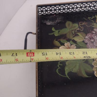 Vintage Toleware Pilgram Art Hand Painted Metal Tray with Pieced Edging