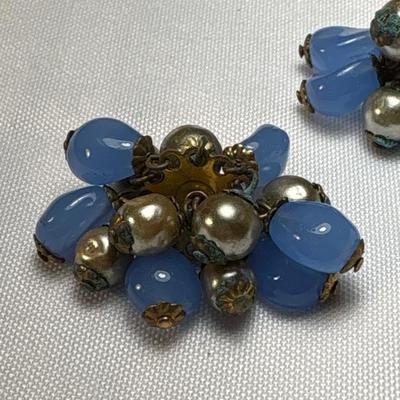 Vintage Coro blue glass clip on earrings