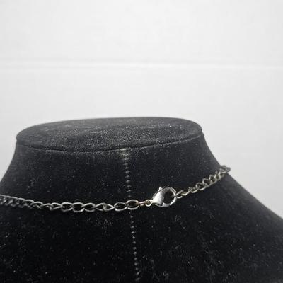 Vintage Silver-Tone Chain Necklace with Yellow Heart Pendant & Bird Motif