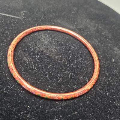 Vintage Copper-Toned Enamel Floral Bangle Bracelet