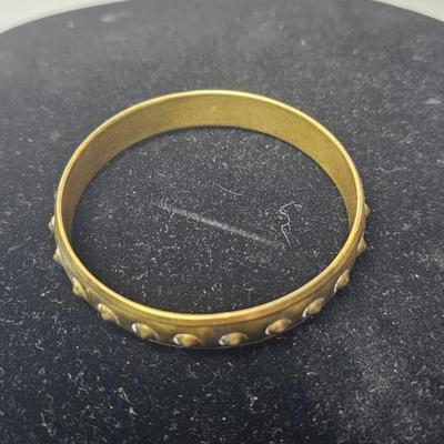 Vintage Studded Bangle Bracelet – Brass-Tone Finish with Bold Industrial Character