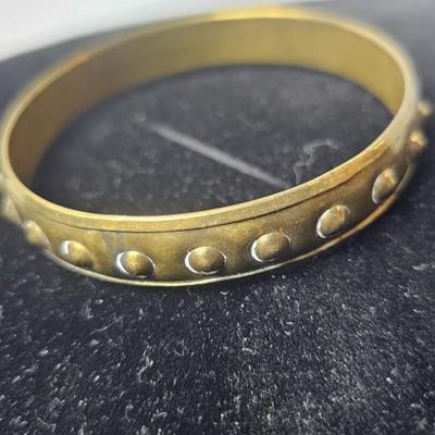 Vintage Studded Bangle Bracelet – Brass-Tone Finish with Bold Industrial Character