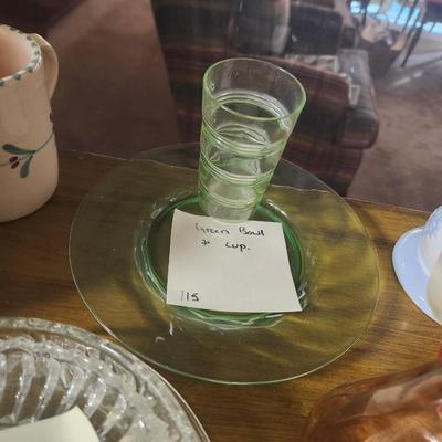 Vaseline glass plate and cup